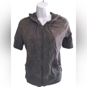 Dark Gray Floral Short Sleeve Hoodie